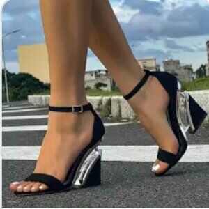 Black Suede and Acrylic Heeled Sandal - Sz 8.5 *Like New*